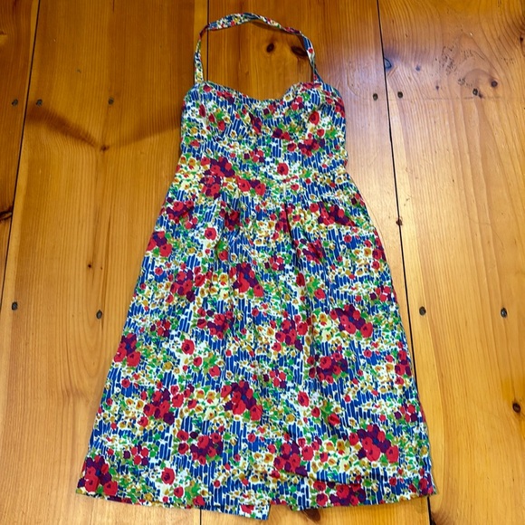 GIRLS FROM SAVOY 0 Vintage Floral Garden Party Halter Dress Smocked - Picture 1 of 10